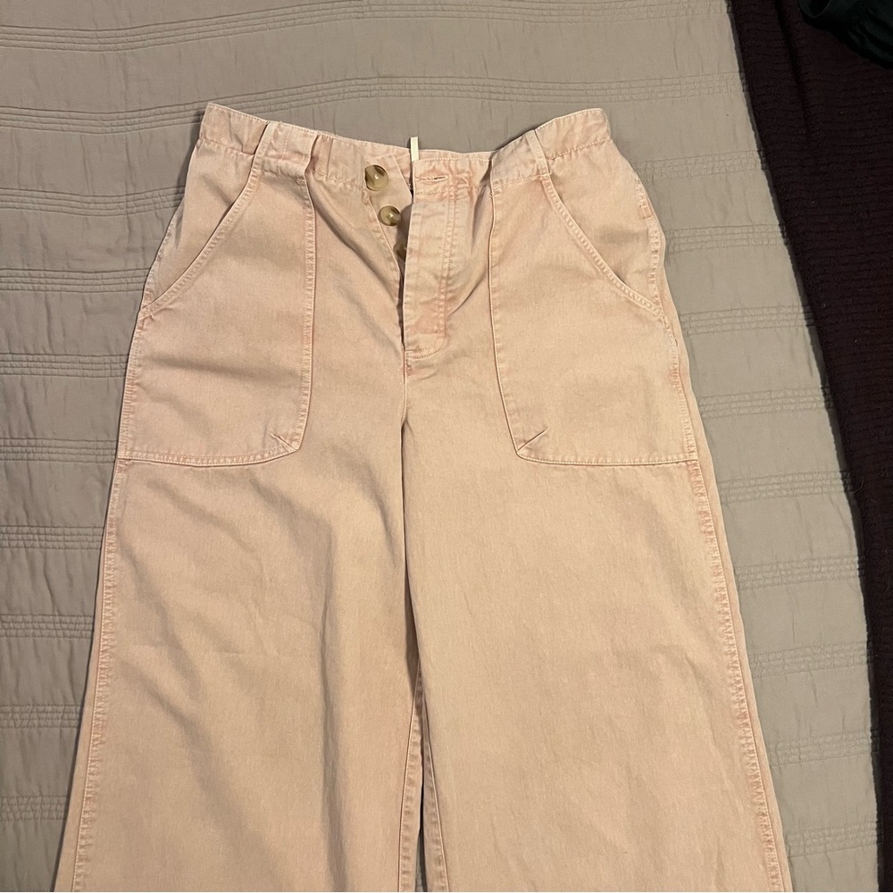 Free People Long Game Chinos Soft Pink Mauve Wide Leg - Picture 6 of 9